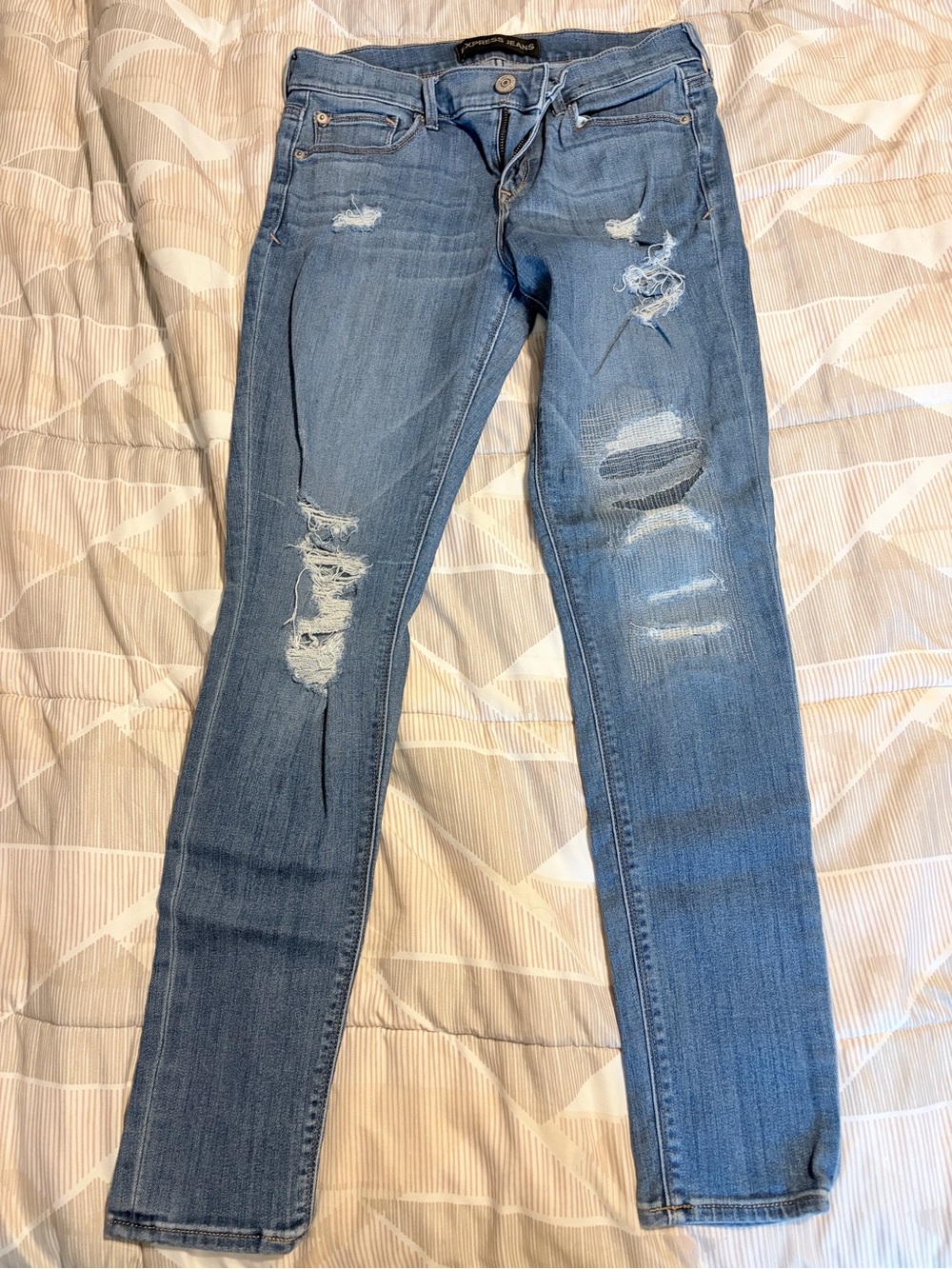 Express Light Blue Women's Ripped Skinny Jeans